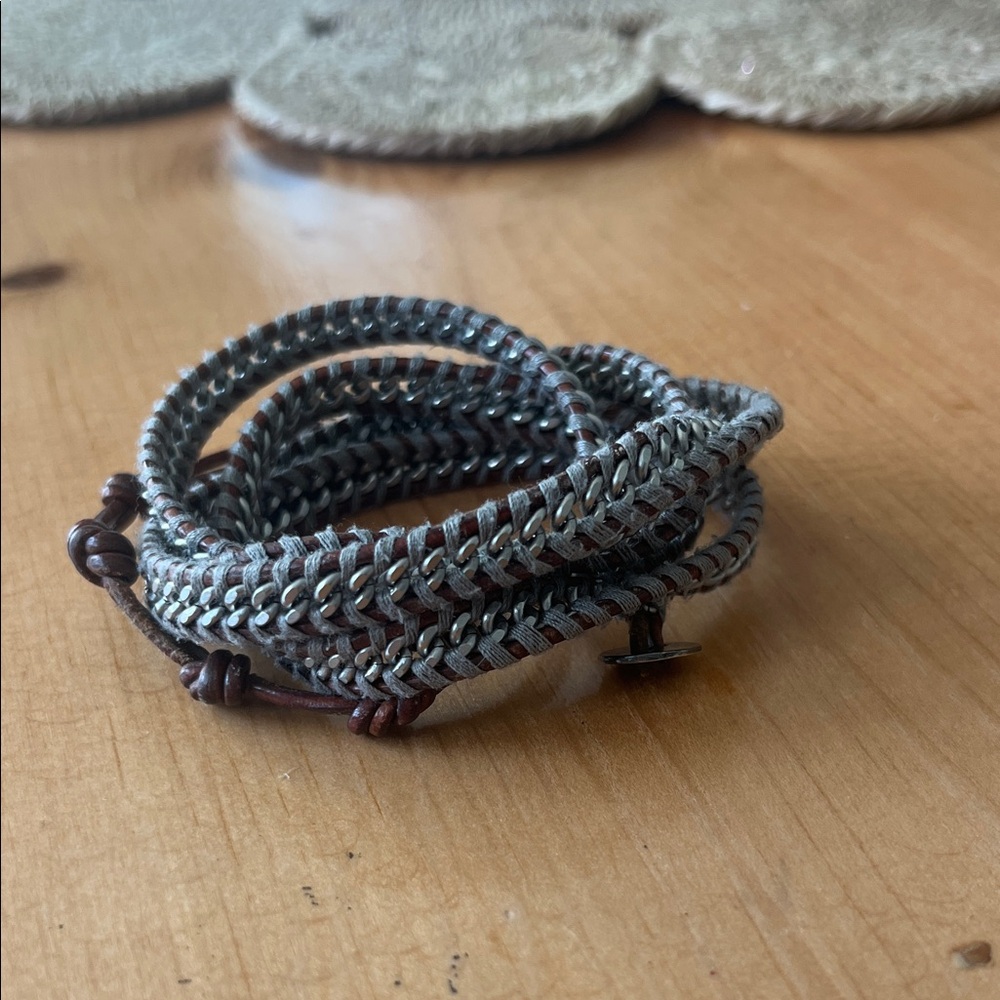 Chan Luu Braided Leather Wrap Bracelet - Gray and Brown